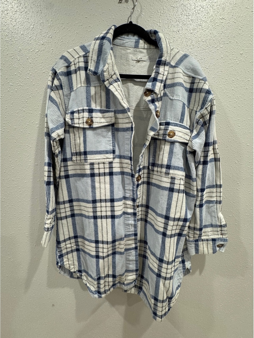 Maurices Blue White Plaid Corduroy Shacket Button Front Size Large